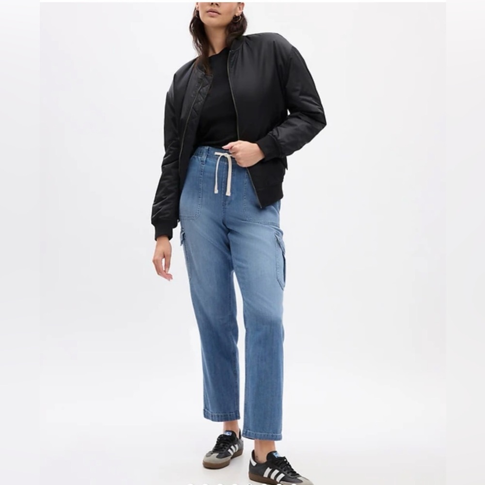 New Gap Drawstring Denim Cargo Joggers - Light Blue NWT $80 L